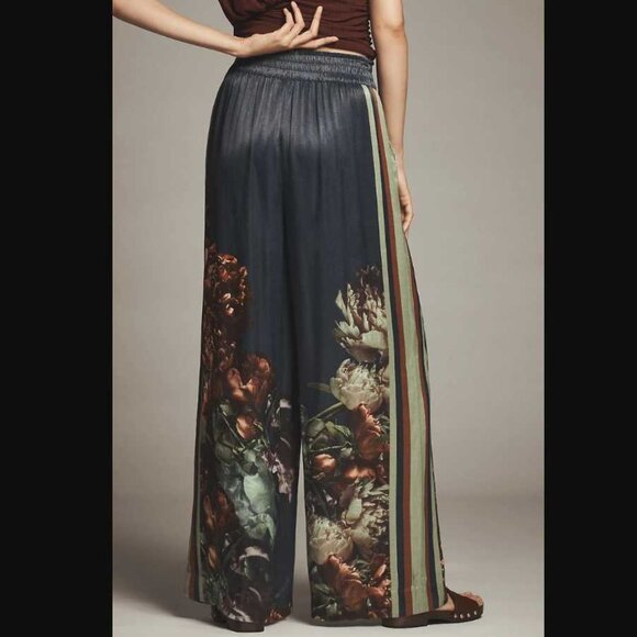 New Plus 2X Conditions Apply x Imara satin wide-leg pull on pants in Navy floral - Picture 3 of 13